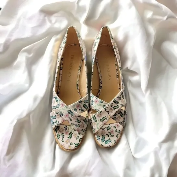 Jack Rogers Palmer Criss Cross Leather Wedge Espadrille -White &amp; Floral