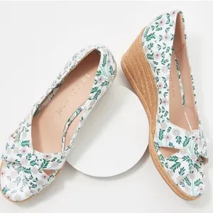 Jack Rogers Palmer Criss Cross Leather Wedge Espadrille -White &amp; Floral