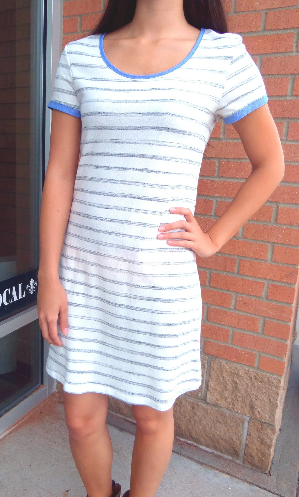 Lime & Chili | Marble French Terry Striped Tunic Dress