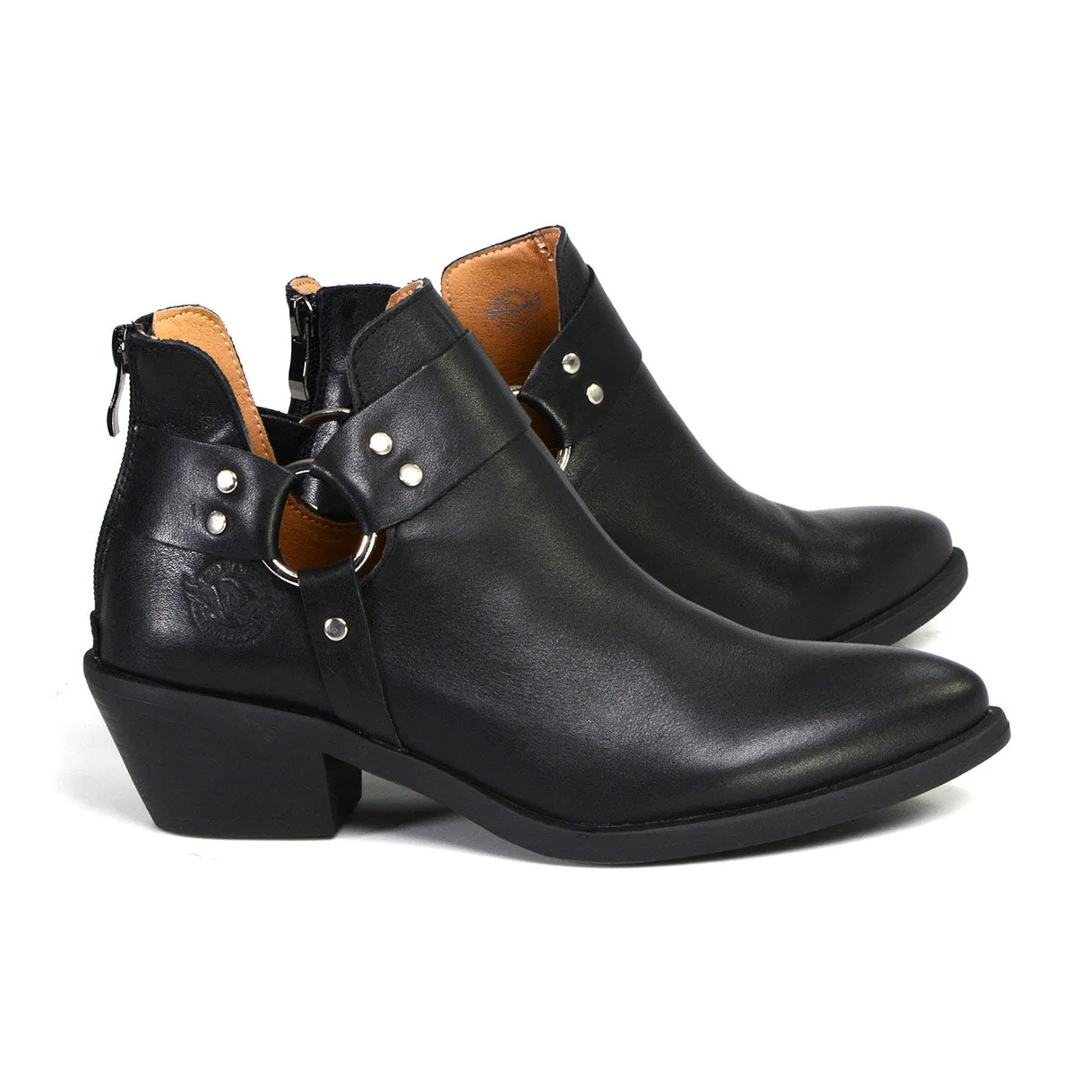 MBL9443 Women's 'Sleek' Black Leather Harness Ring Shoe