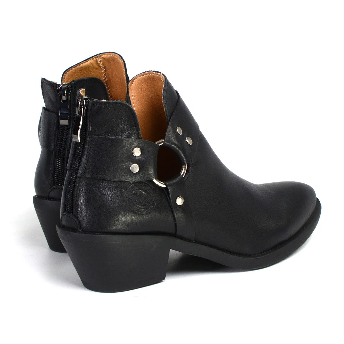 MBL9443 Women's 'Sleek' Black Leather Harness Ring Shoe