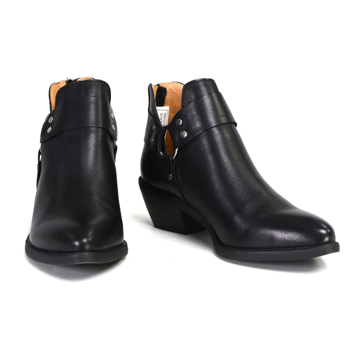 MBL9443 Women's 'Sleek' Black Leather Harness Ring Shoe