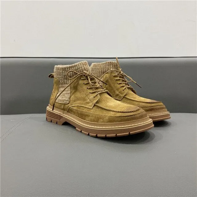 Men Patchwork Knitting Casual Ankle Boots