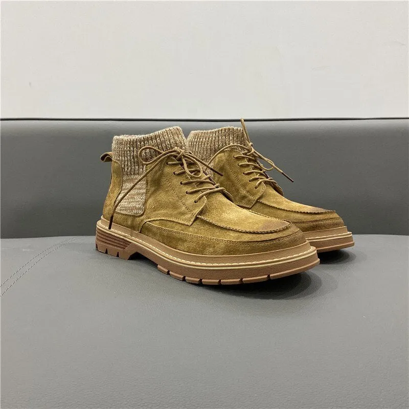 Men Patchwork Knitting Casual Ankle Boots