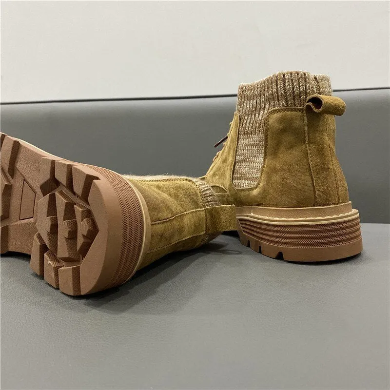 Men Patchwork Knitting Casual Ankle Boots