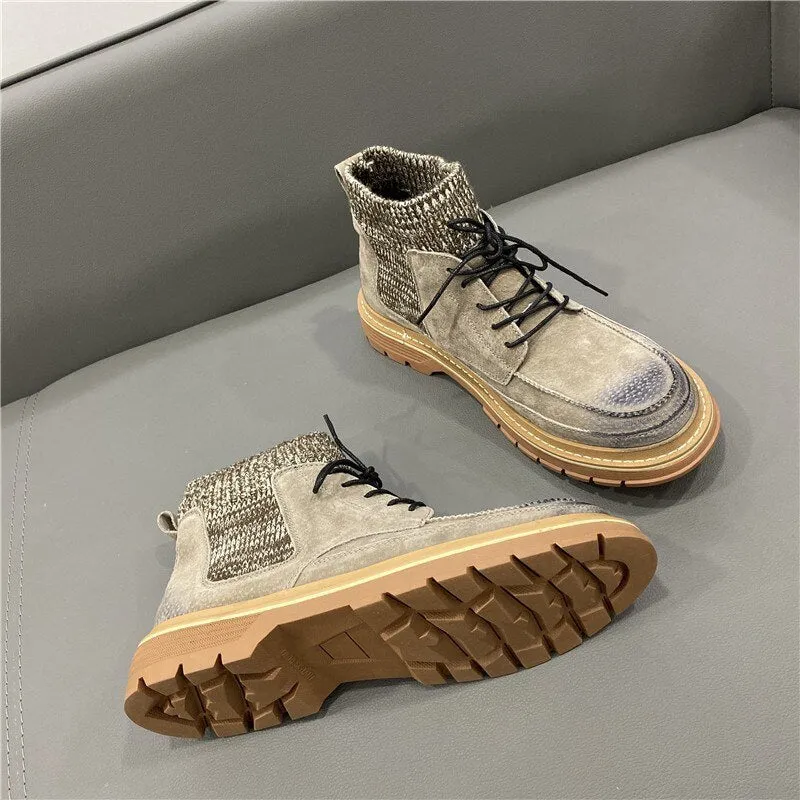 Men Patchwork Knitting Casual Ankle Boots