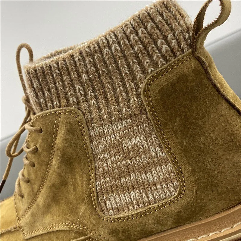 Men Patchwork Knitting Casual Ankle Boots