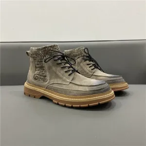 Men Patchwork Knitting Casual Ankle Boots