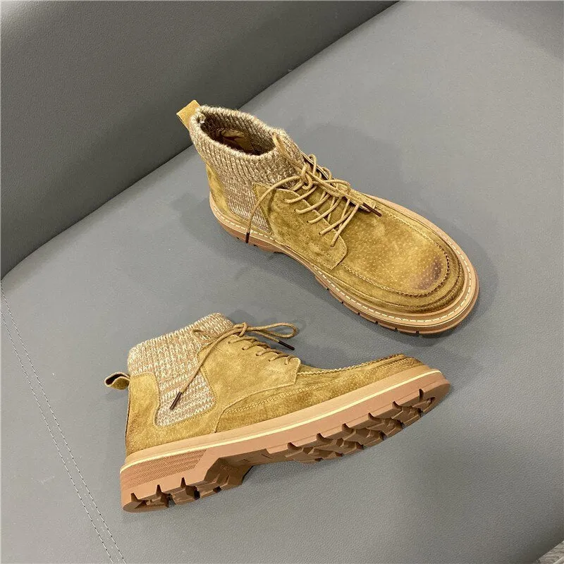 Men Patchwork Knitting Casual Ankle Boots