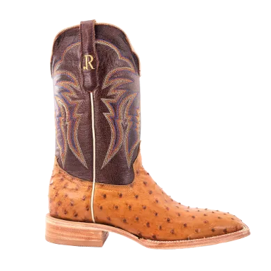 MENS 11" ANTIQUE SADDLE FULL QUILL OSTRICH R WATSON BOOTS