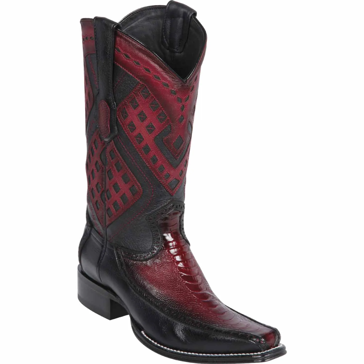 Men's Wild West Ostrich Leg with Deer Skin Square Toe Boots 276F05