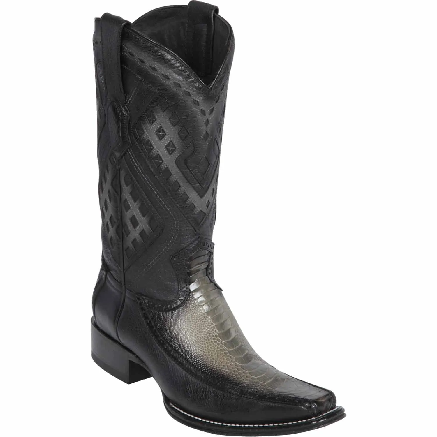 Men's Wild West Ostrich Leg with Deer Skin Square Toe Boots 276F05