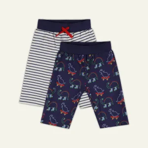 Multicoloured Dinosaur And Stripe Print Shorts