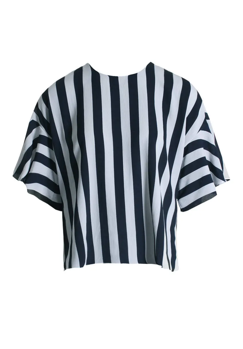 Navy Striped Flare Top