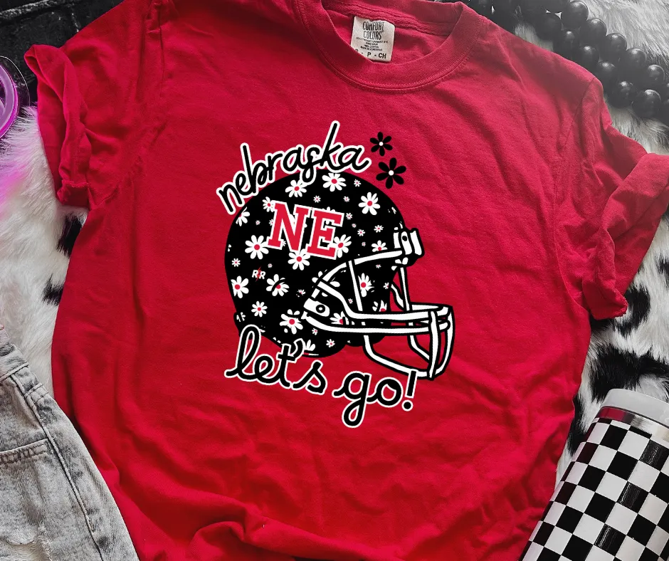 Nebraska Let's Go Red/Black Daisy Helmet Red Tee