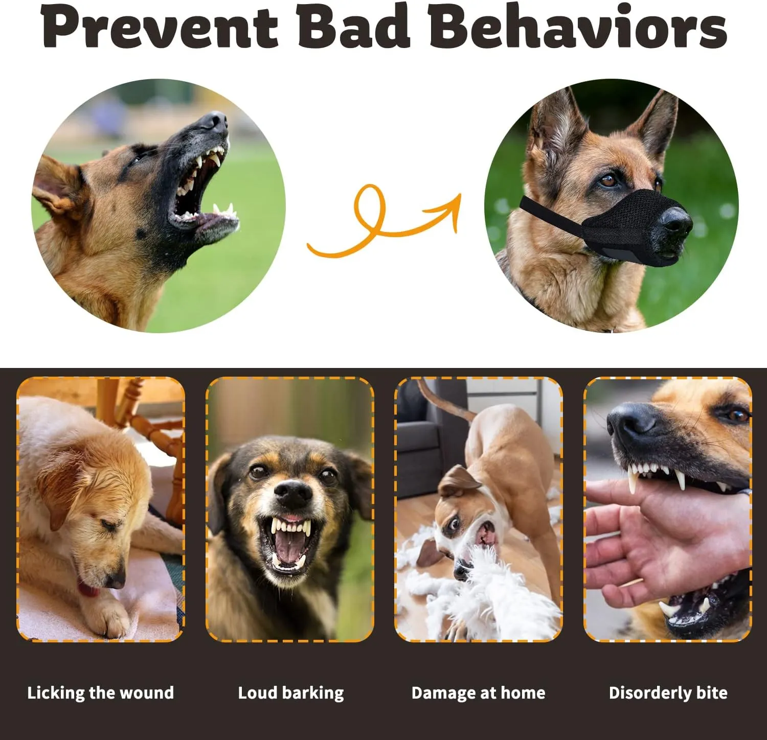 NEW Dog Muzzle for Medium Large Dogs, Adjustable Dog Muzzle to Prevent Biting Barking Chewing, Dog Muzzles with Breathable Mesh Allows Panting and Drinking, Sz L