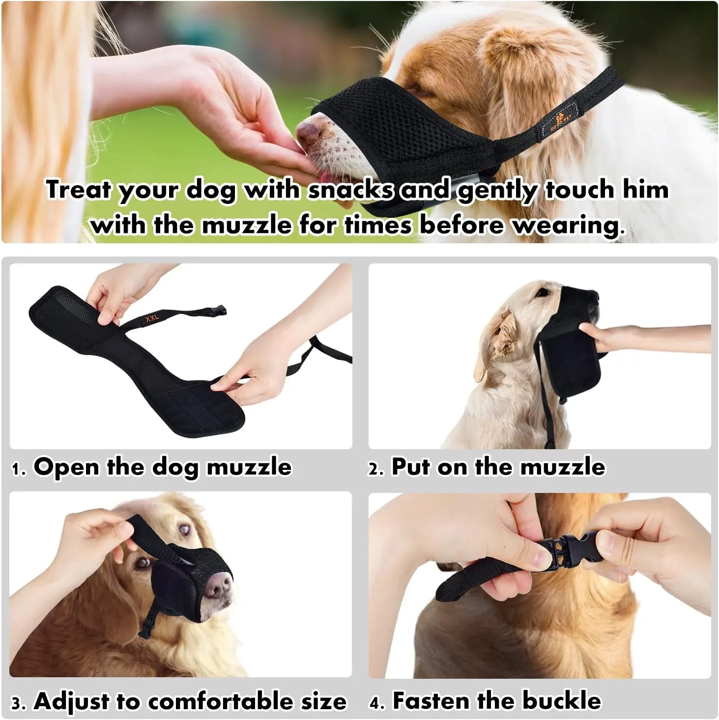 NEW Dog Muzzle for Medium Large Dogs, Adjustable Dog Muzzle to Prevent Biting Barking Chewing, Dog Muzzles with Breathable Mesh Allows Panting and Drinking, Sz L