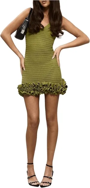 NEW Retails $55, Micas Openwork Knit Mini Dress with Ruffle Hem, Sz S