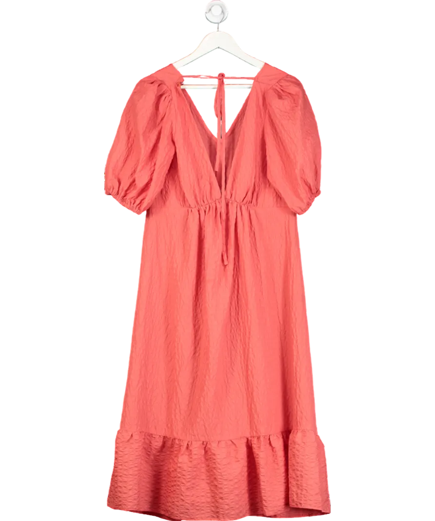 Nobodys Child Orange Amy Deep V Textured Midi Dress UK 12