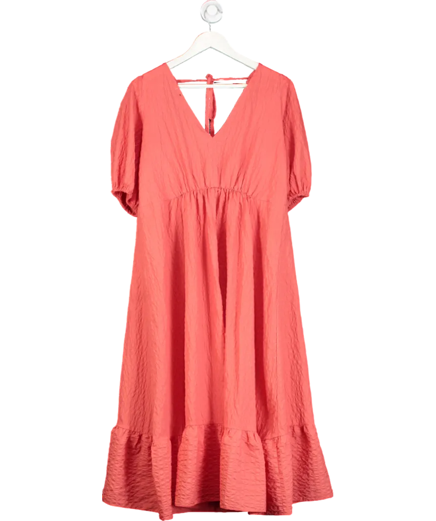 Nobodys Child Orange Amy Deep V Textured Midi Dress UK 12