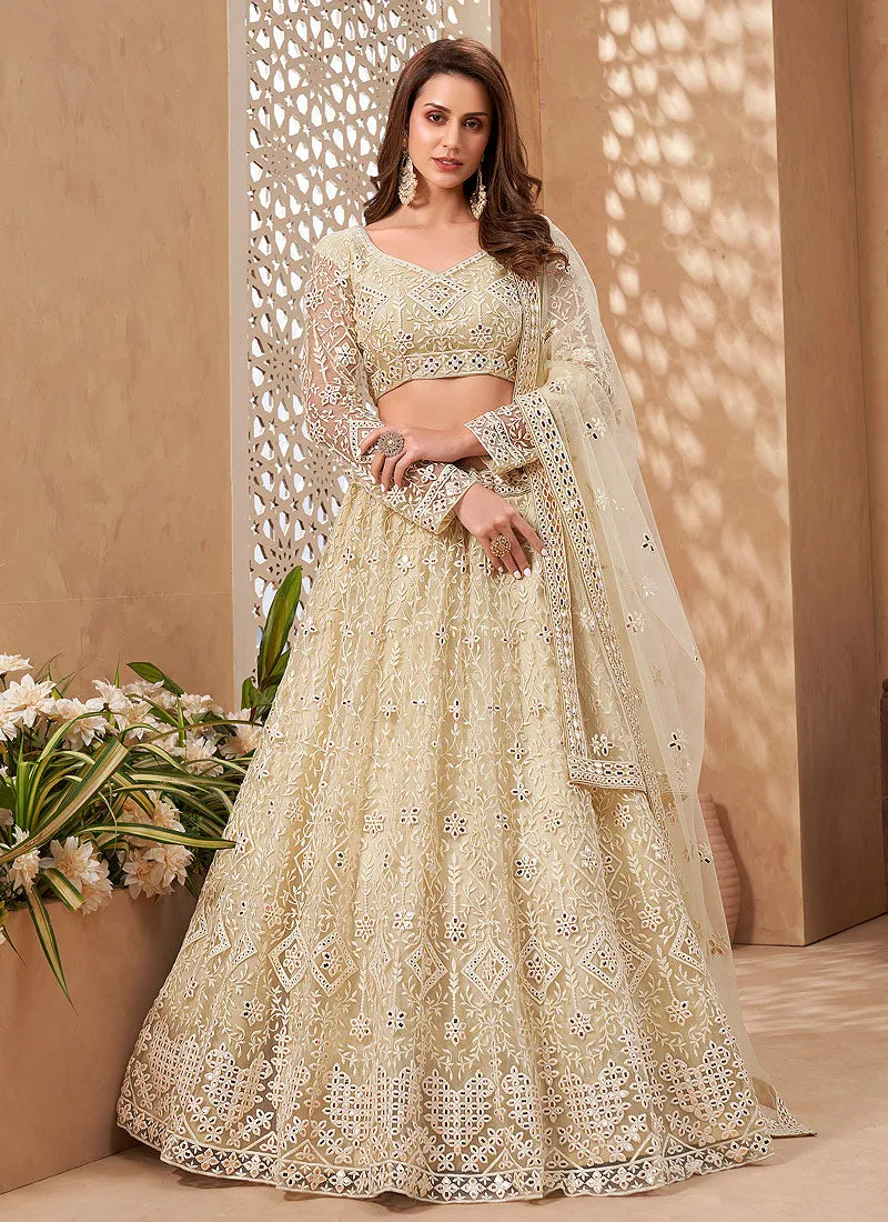 Off White Embroidered Designer Weddinng Lehenga Choli