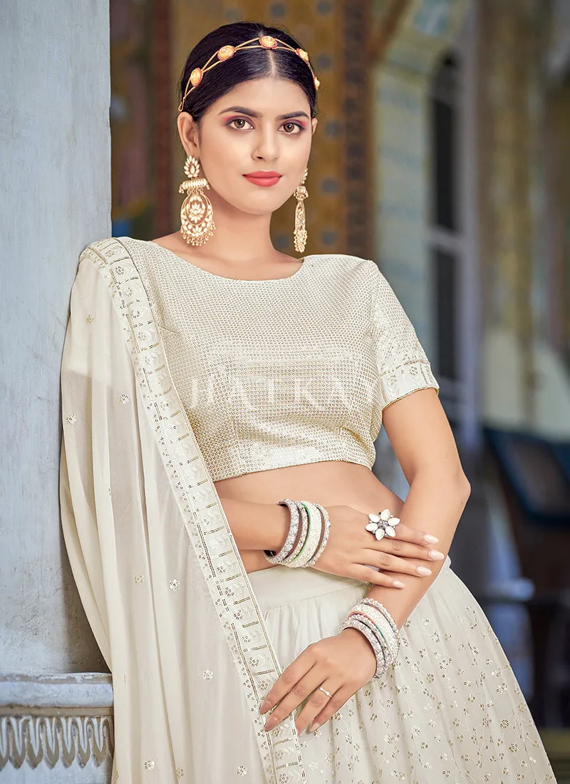 Off White Sequence Embroidery Wedding Lehenga Choli