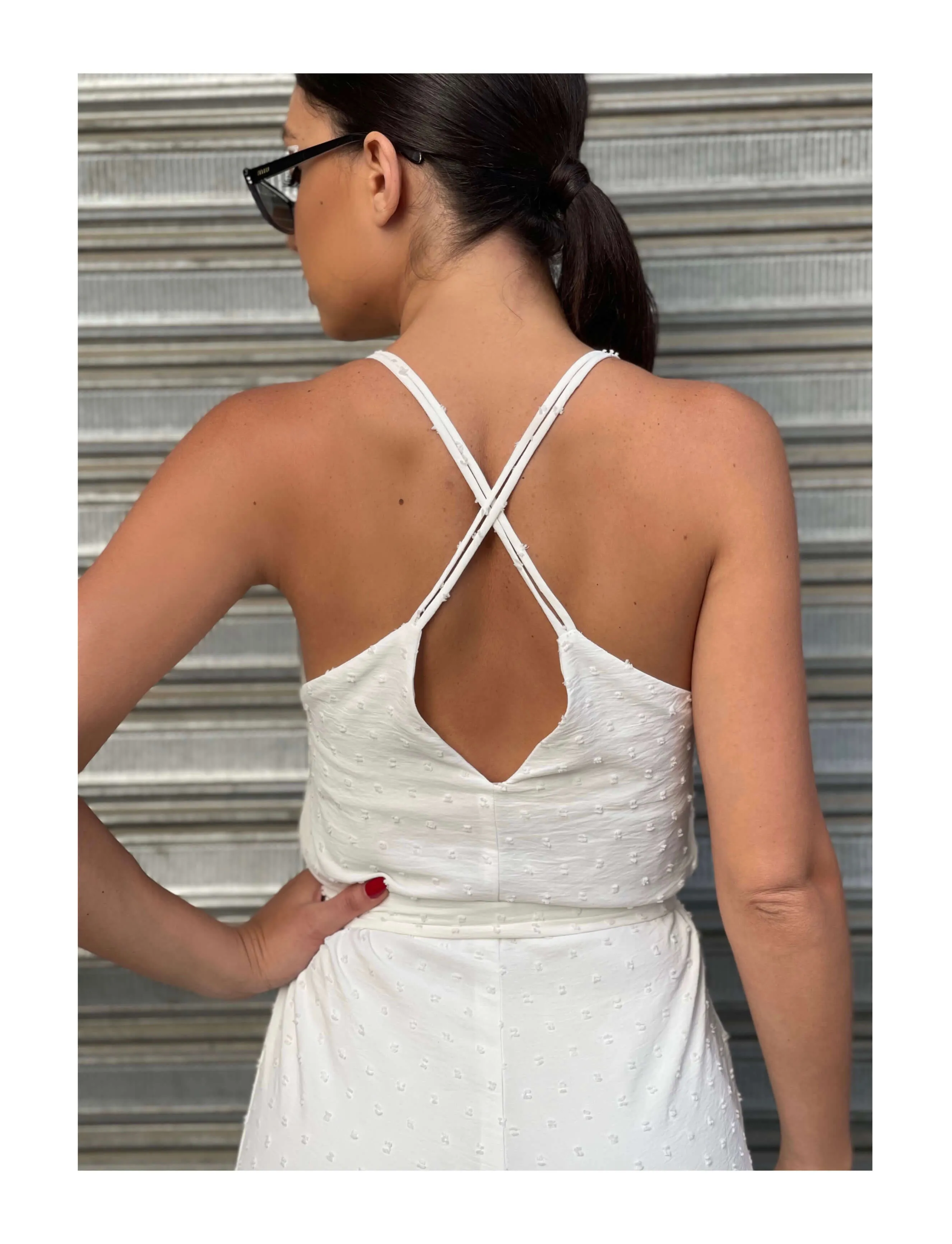 Off White Tie Waist Jumpsuit
