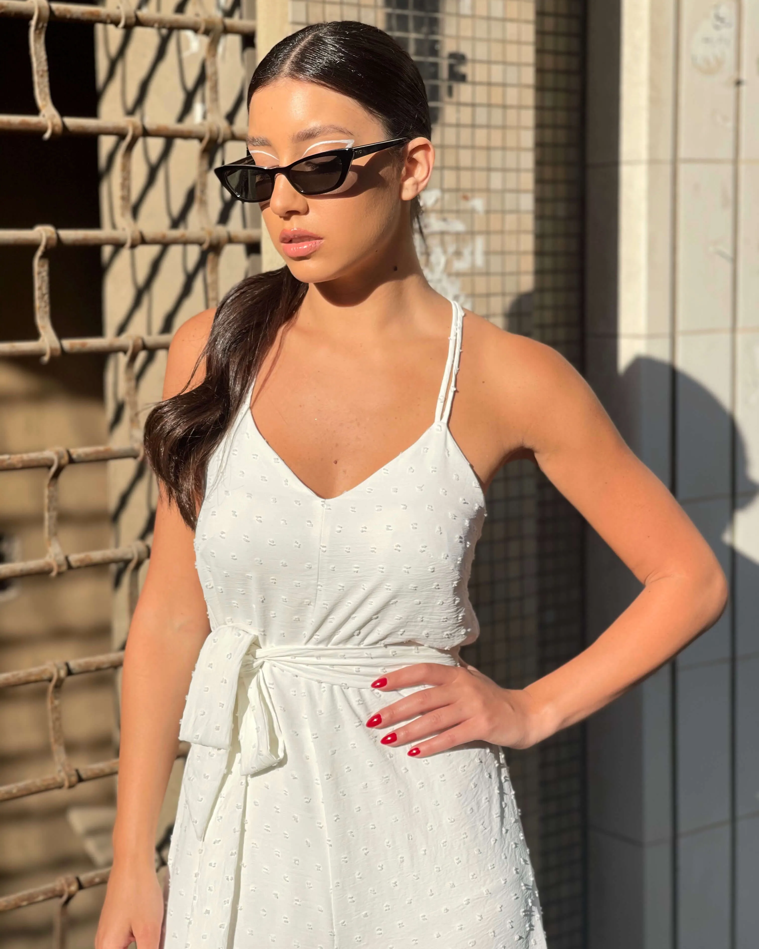 Off White Tie Waist Jumpsuit