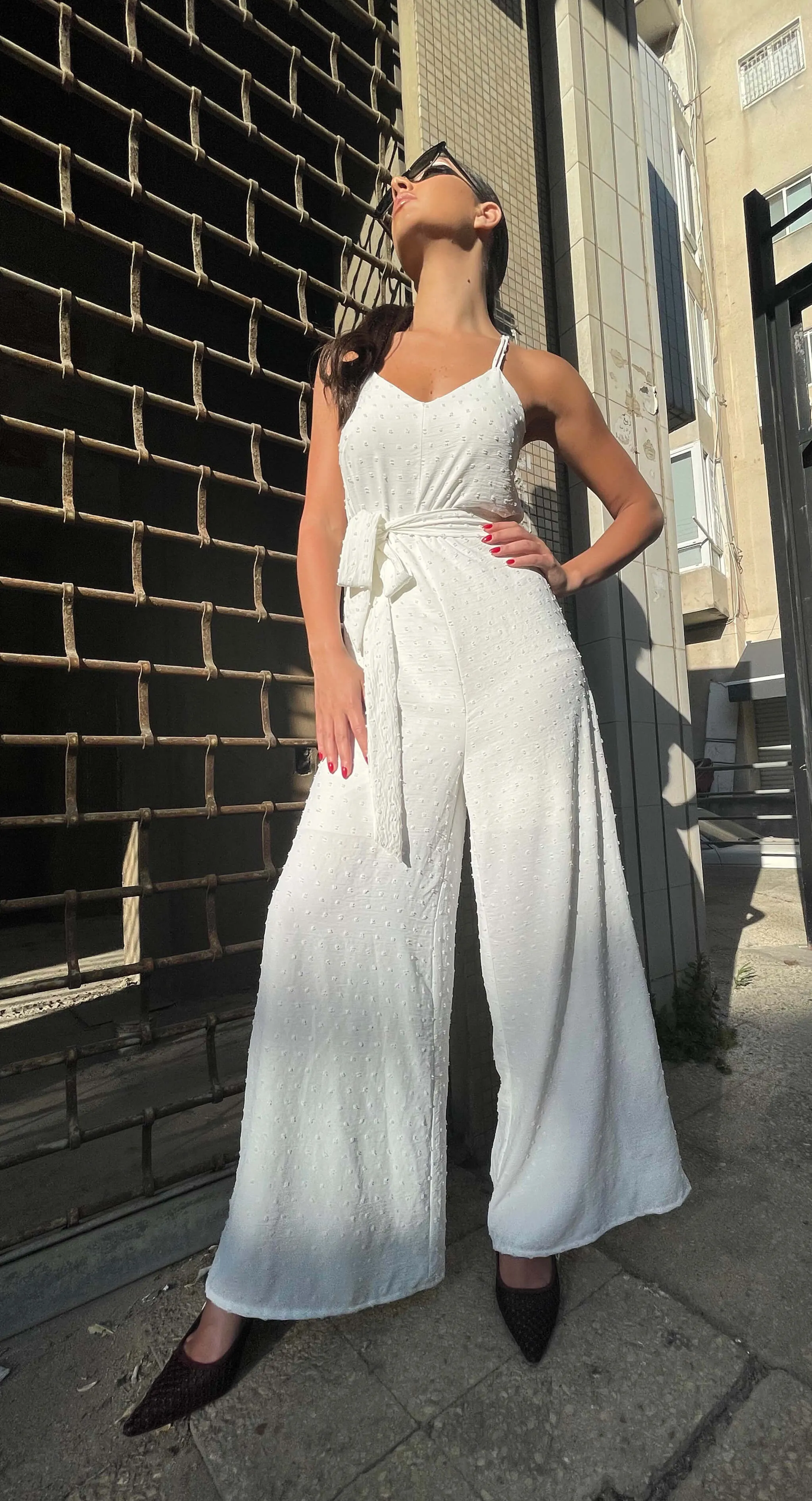 Off White Tie Waist Jumpsuit