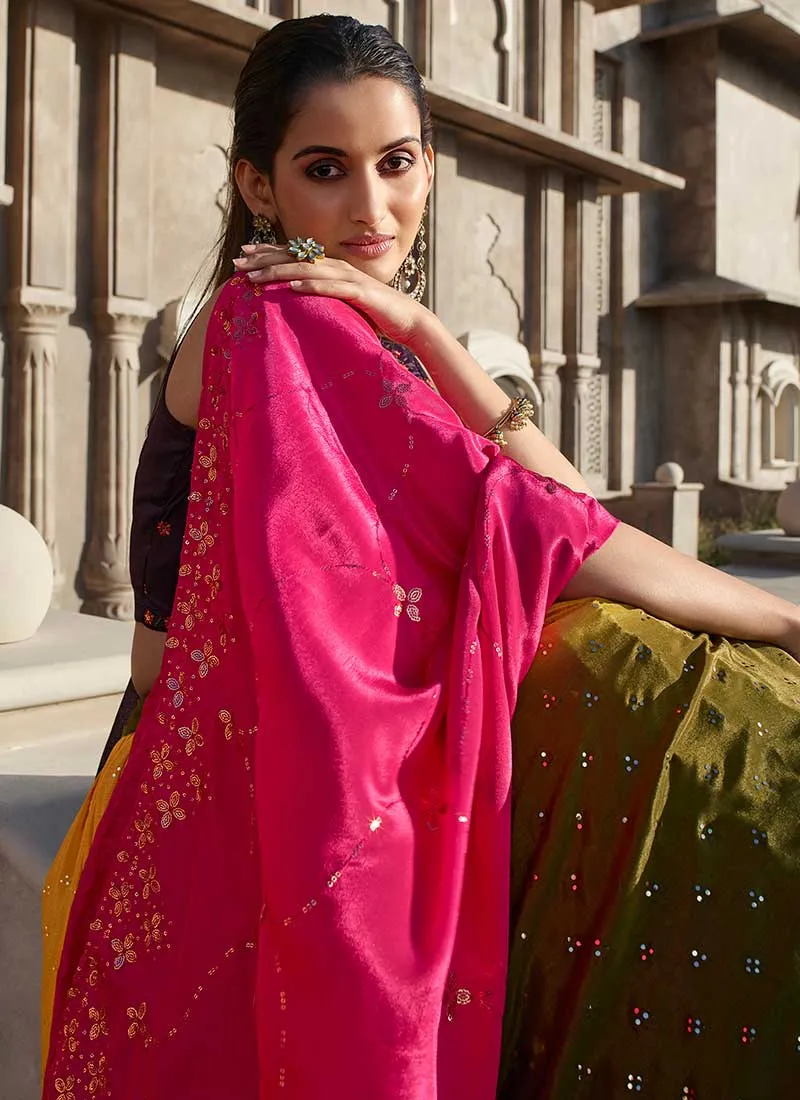 Olive Green Multi Embroidery Wedding Lehenga Choli