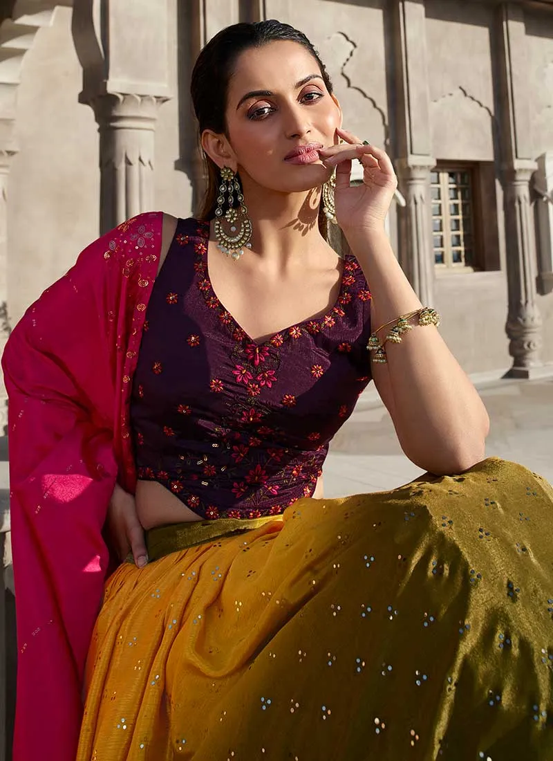 Olive Green Multi Embroidery Wedding Lehenga Choli
