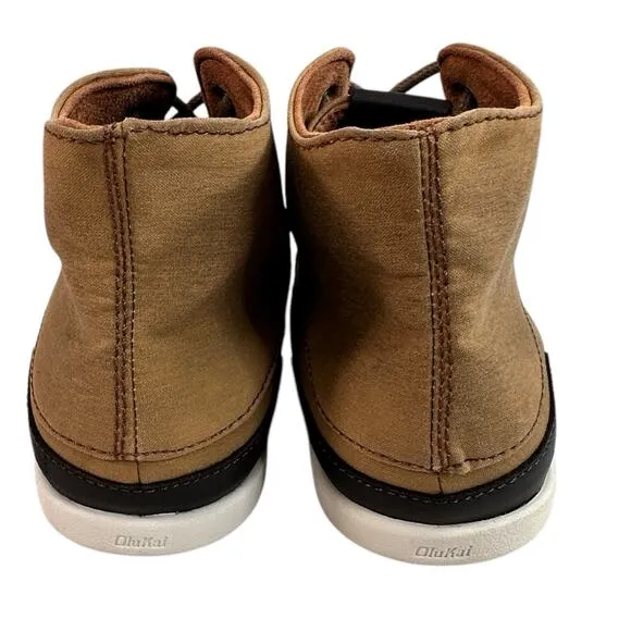 Olukai Nalukai Kapa Boots Mens Size 8.5 Brown Waxed Canvas Lace Up Ankle Chukka
