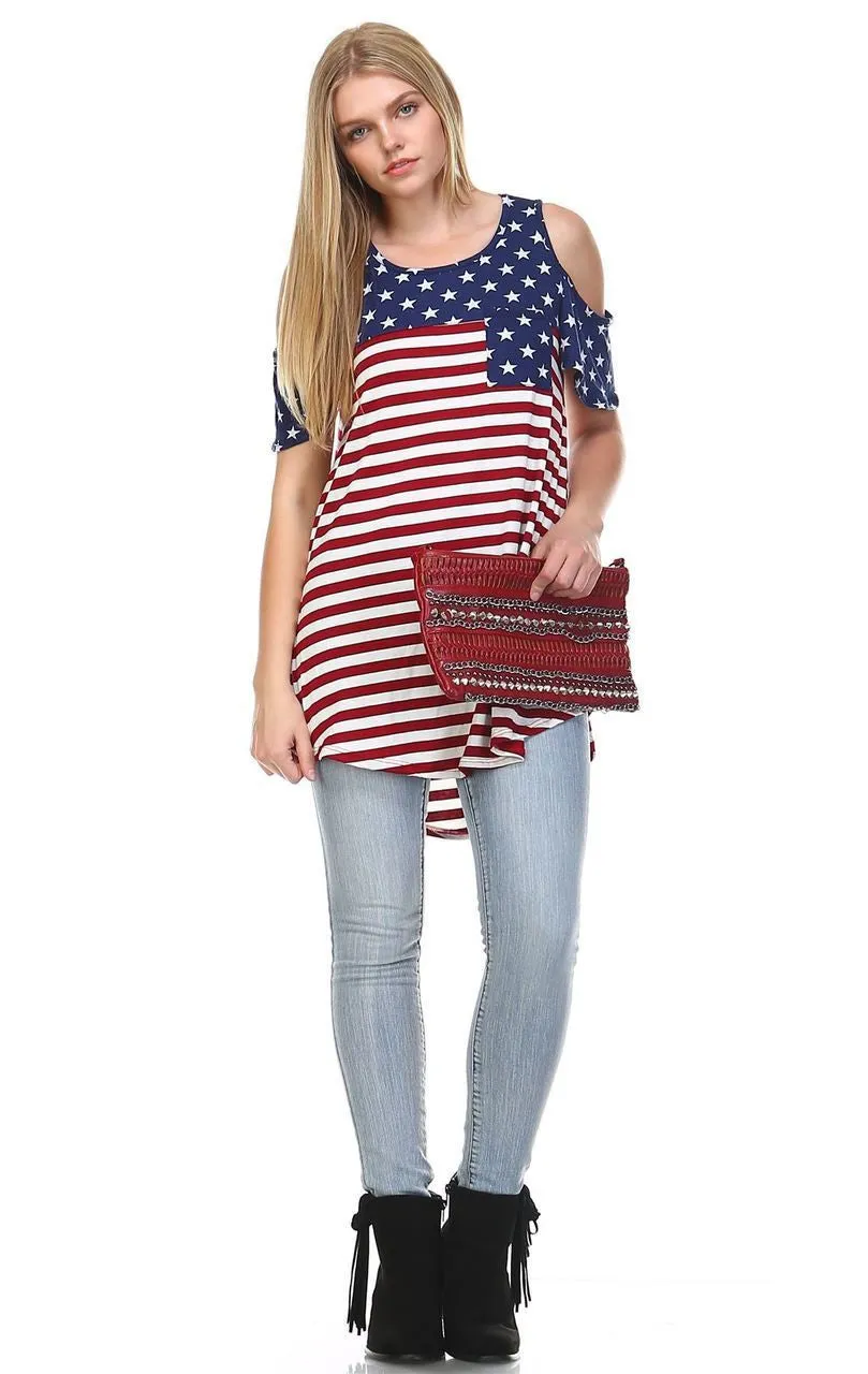 Open Shoulder Tee Navy Star Wine Stripes 4