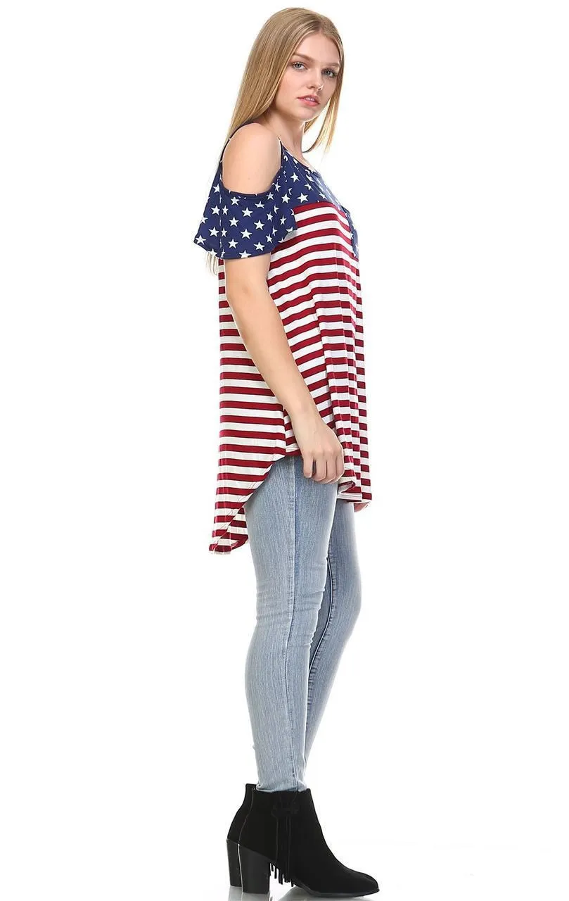 Open Shoulder Tee Navy Star Wine Stripes 4