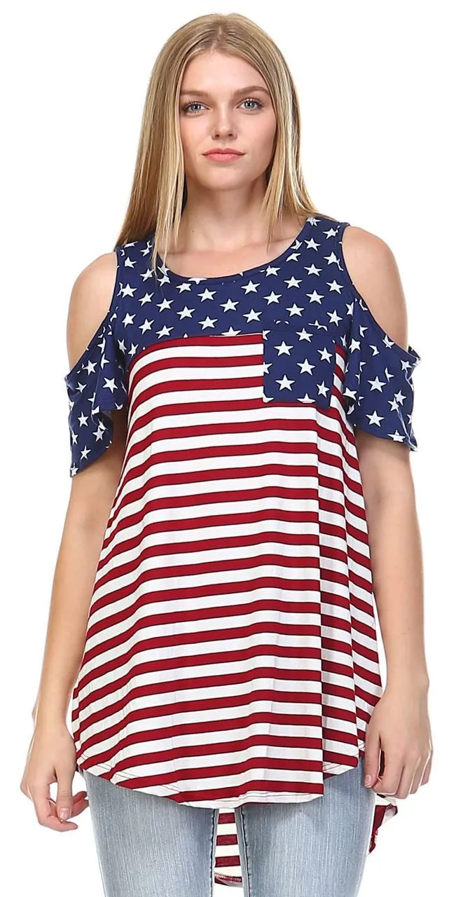Open Shoulder Tee Navy Star Wine Stripes 4