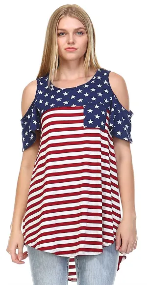 Open Shoulder Tee Navy Star Wine Stripes 4