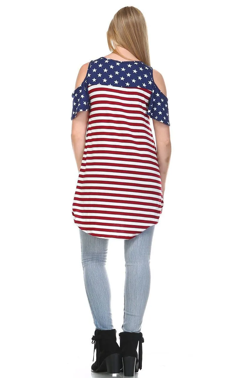 Open Shoulder Tee Navy Star Wine Stripes 4