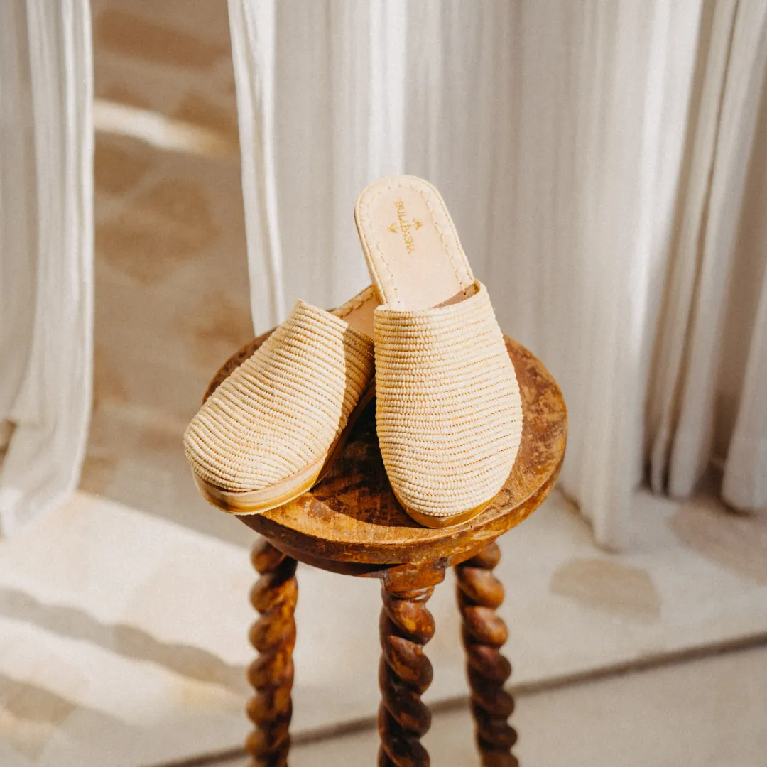 Ourida Natural Beige Teak Wood Platform Heels