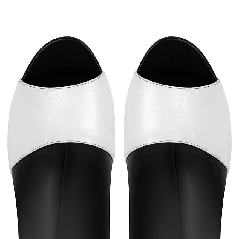 Peep Toe Leather Shaped Heel Ankle Boots