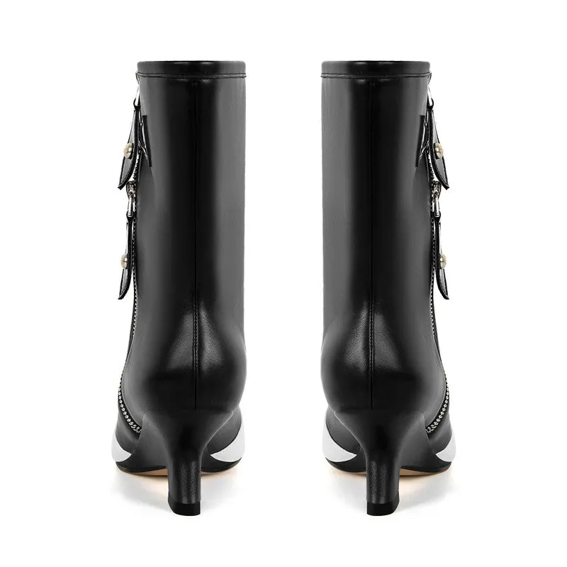 Peep Toe Leather Shaped Heel Ankle Boots