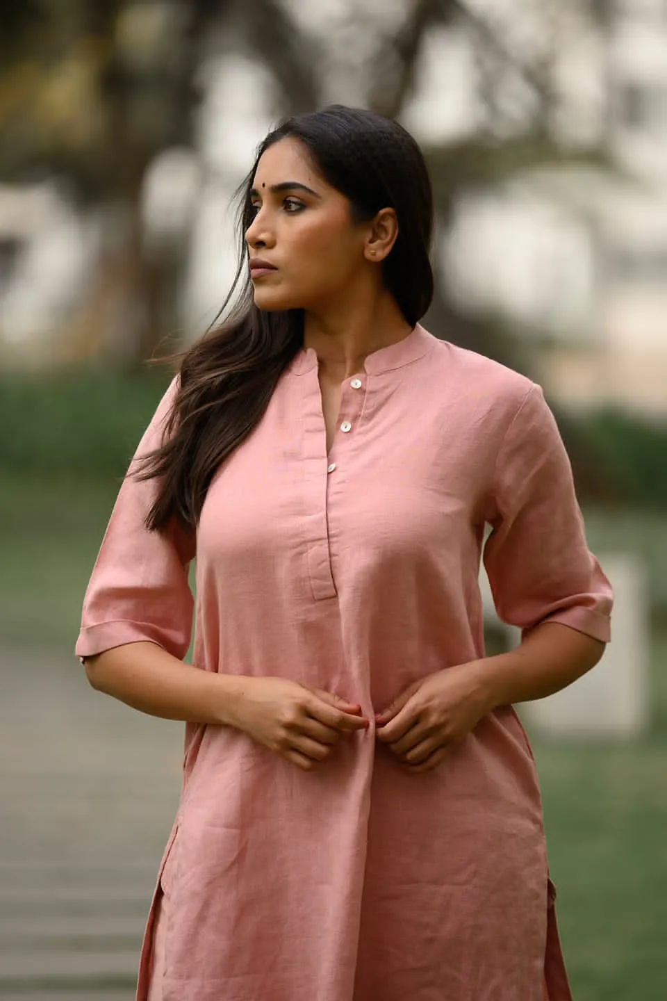 Pink A-Line Kurti Palazzo Cotton Co-Ord Set