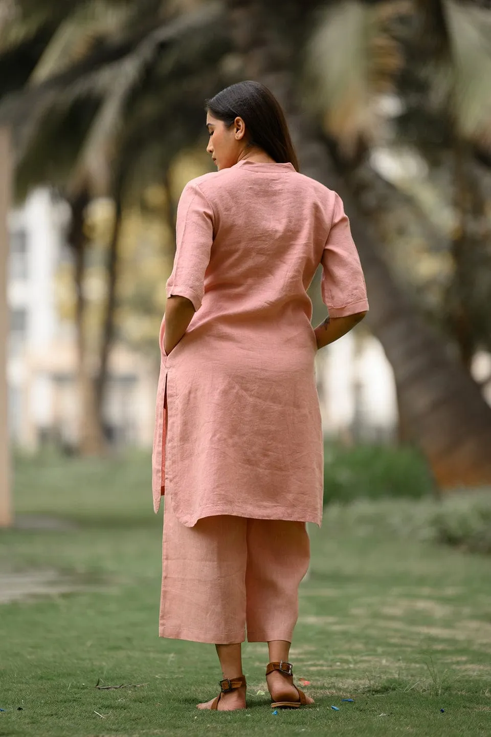 Pink A-Line Kurti Palazzo Cotton Co-Ord Set