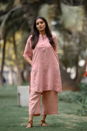 Pink A-Line Kurti Palazzo Cotton Co-Ord Set