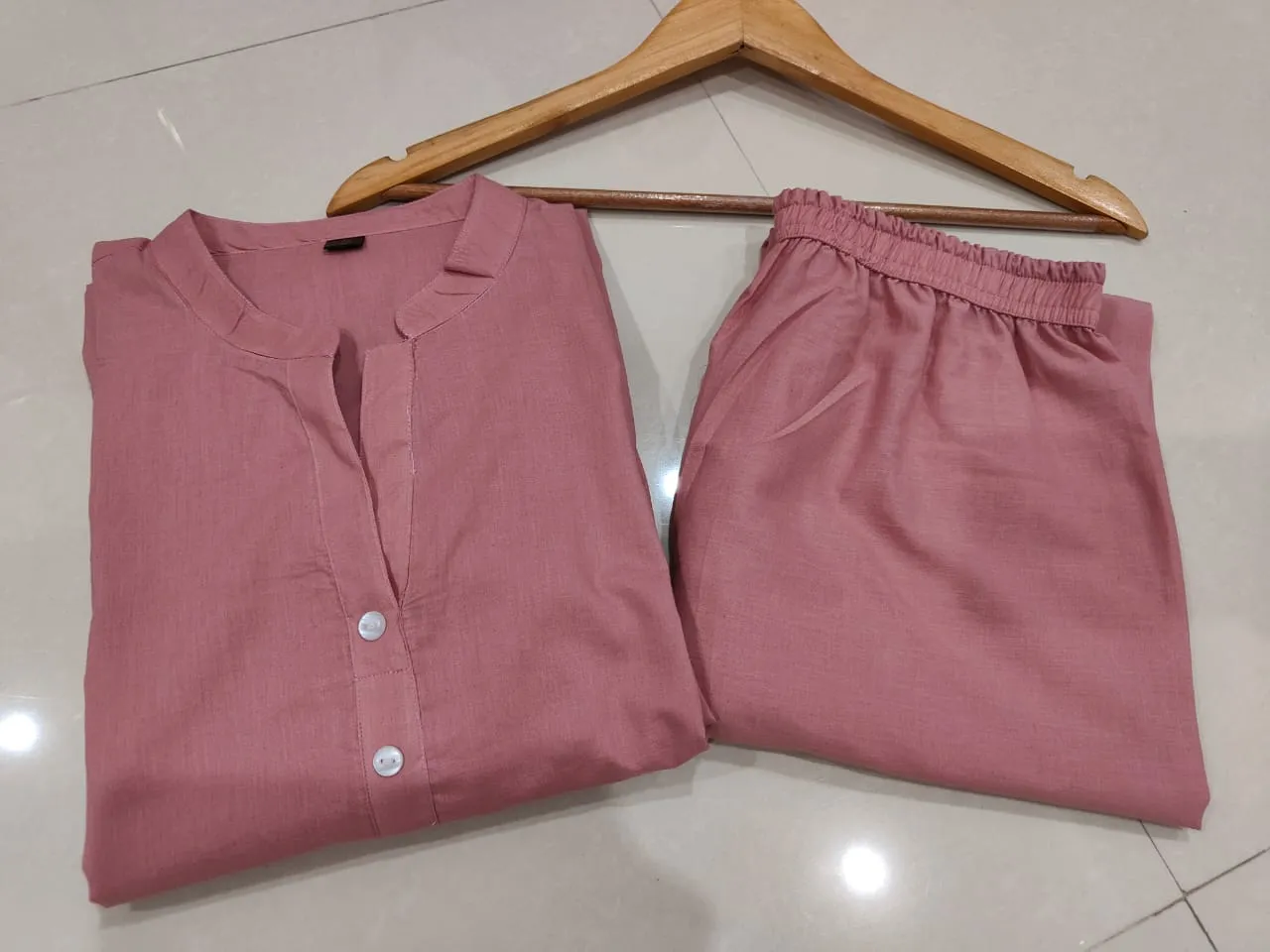 Pink A-Line Kurti Palazzo Cotton Co-Ord Set