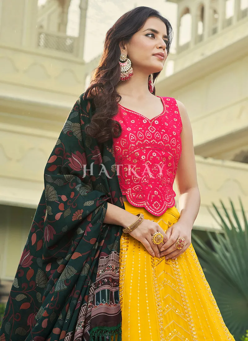 Pink And Yellow Sequence Embroidery Lehenga Choli