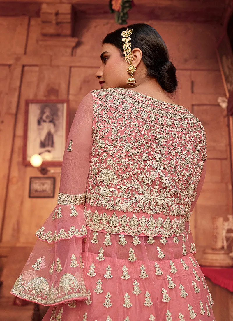 Pink Beige Embroidered Designer Gharara Suit