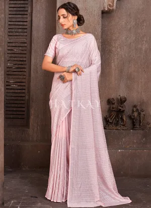 Pink Sequence Embroidery Organza Silk Saree
