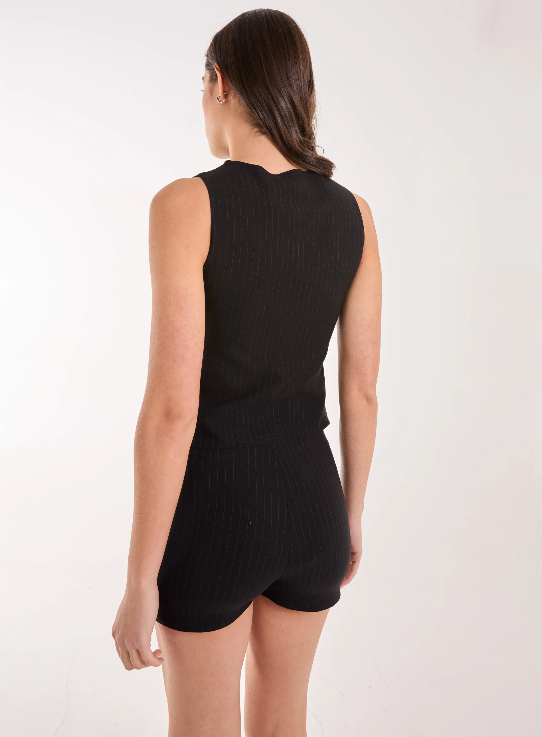 Pinstripe Button Front Longline Waistcoat