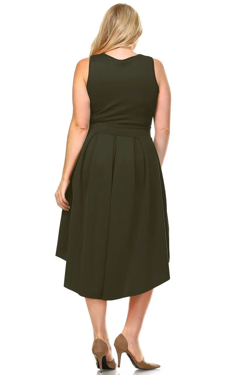 Plus Size Pleated Midi Cocktail Dress with Empire Waist Olive