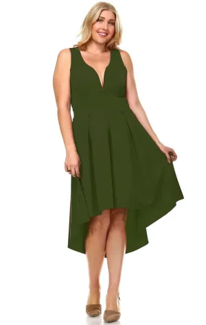 Plus Size Pleated Midi Cocktail Dress with Empire Waist Olive